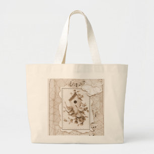 Vögel und Shabby Chic Jumbo Stoffbeutel