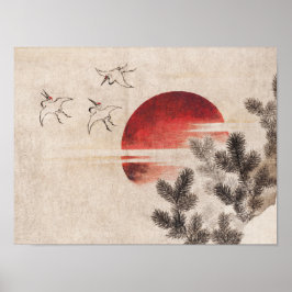 Vögel und Sonnenuntergang von Katsushika Hokusai ( Poster