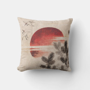 Vögel und Sonnenuntergänge von Katsushika Hokusai Kissen