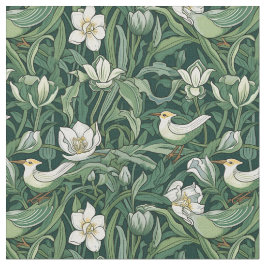 Vögel und Tulips Grüne Jugendstil Stoff