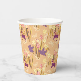 Vögel und Uniköre auf der Frühjahrswiese Pappbecher