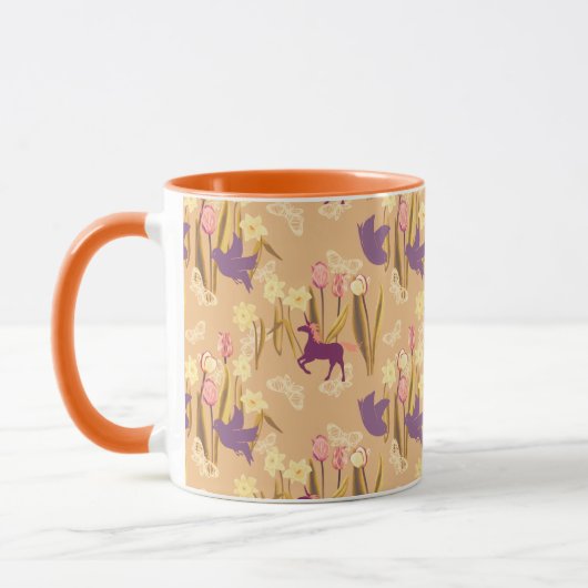 Vögel und Uniköre auf der Frühjahrswiese Tasse (Links)