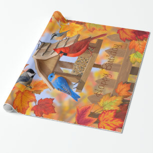 Vögel und Vogelfeeder Herbst-Herbstfarben Geschenkpapier