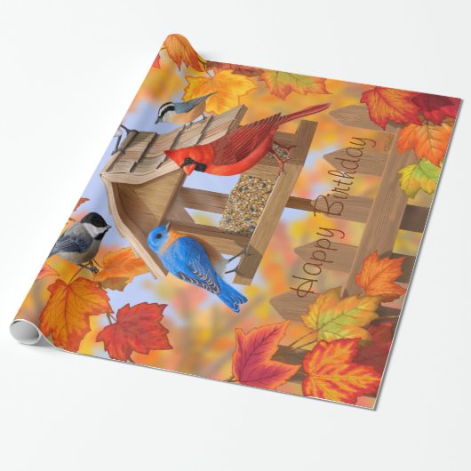 Vögel und Vogelfeeder Herbst-Herbstfarben Geschenkpapier (Ungerollt)