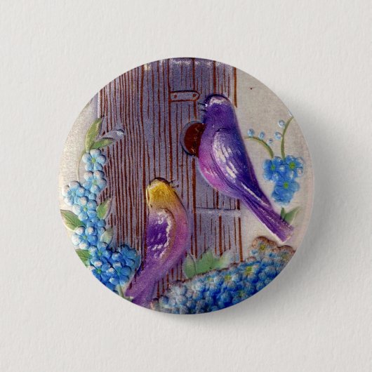 Vögel und Vogelhaus Geburtstag Button (Vorderseite)