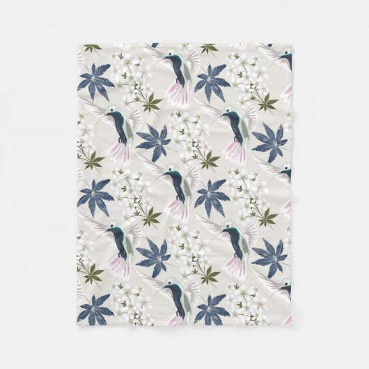 Vögel und weiße Blume. Fleecedecke (Vorderseite)