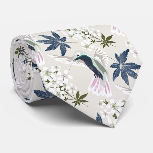 Vögel und weiße Blume. Krawatte (Gerollt)