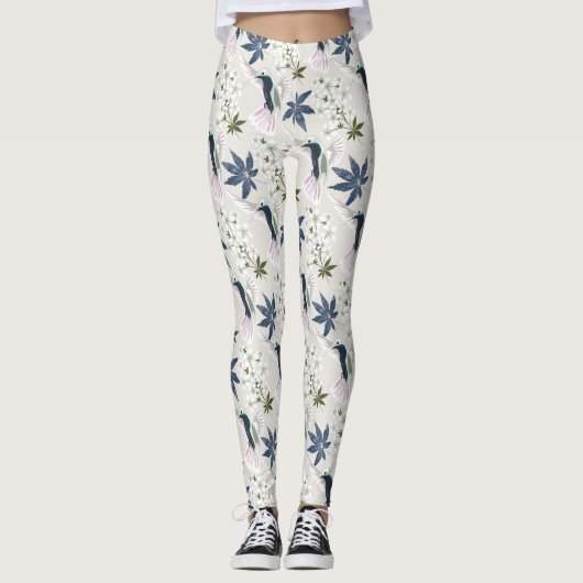 Vögel und weiße Blume. Leggings (Vorderseite)
