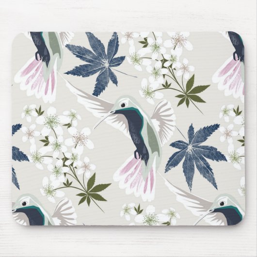 Vögel und weiße Blume. Mousepad (Vorne)