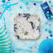 Vögel und weiße Blume. Pappteller (Party)