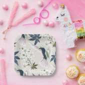 Vögel und weiße Blume. Pappteller (Party)