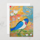 Vogel und Weiße Blume Postkarte (Vorne/Hinten)