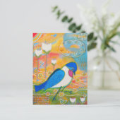 Vogel und Weiße Blume Postkarte (Stehend Vorderseite)