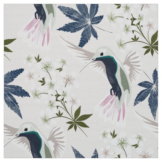 Vögel und weiße Blume. Stoff (Muster)