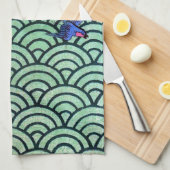 Vogel- und Wellenmuster, japanisches Design Geschirrtuch (Viertel Falte)