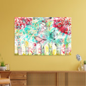 Vogel- und White Picket Fence Mixed Media Painting Leinwanddruck (Insitu (Wohnzimmer))
