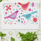 Vogel und Wildblume Geschirrtuch (Gefaltet)
