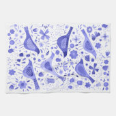 Vogel und Wildblume Wasserfarbe Blau Weiß Geschirrtuch (Horizontal)
