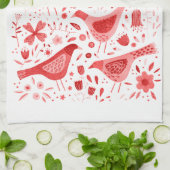 Vogel und Wildblume Wasserfarbe Rot Geschirrtuch (Gefaltet)