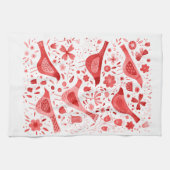 Vogel und Wildblume Wasserfarbe Rot Geschirrtuch (Horizontal)