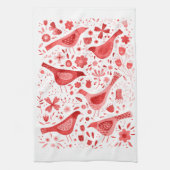Vogel und Wildblume Wasserfarbe Rot Geschirrtuch (Vertikal)