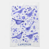 Vögel und Wildblumen Wasserfarbe Personalisiert Geschirrtuch (Vertikal)