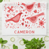 Vögel und Wildblumen Wasserfarbe Personalisiert Geschirrtuch (Gefaltet)