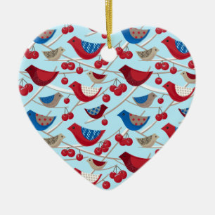 Vögel und Winteräpfel Keramik Ornament