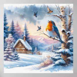 Vögel und Winterlandschaft 24 Poster