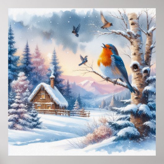 Vögel und Winterlandschaft 24 Poster (Vorne)