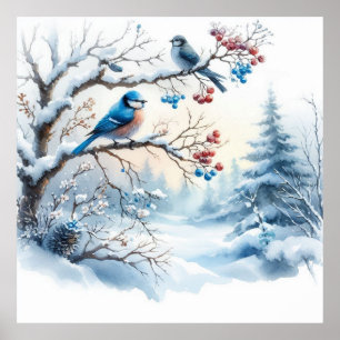 Vögel und Winterlandschaft 34 Poster