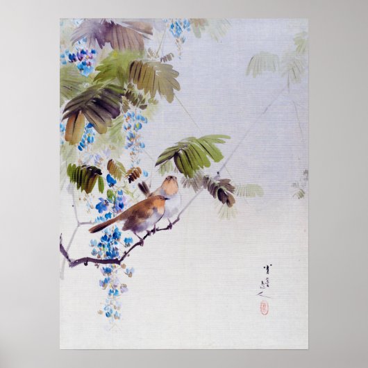 Vögel und Wisteria-Blume, Watanabe Seitei Poster (Vorne)