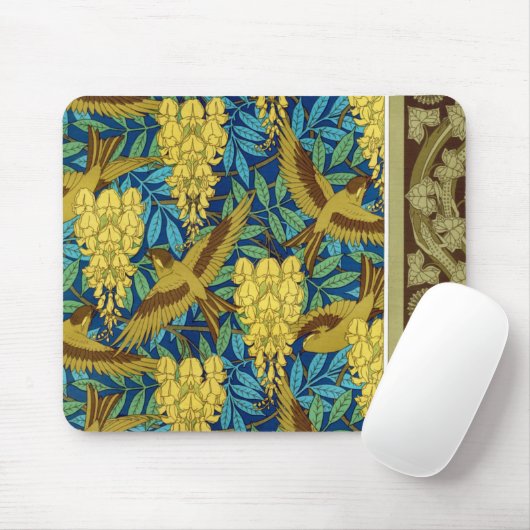 Vögel und Wisteria Verneuil blau-braun gelb Mousepad (Mit Mouse)