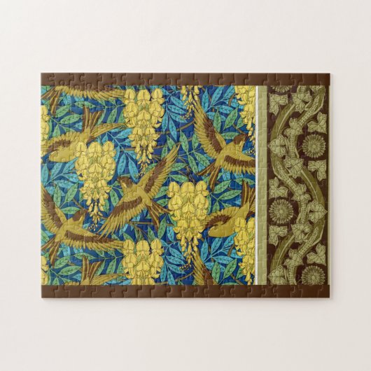 Vögel und Wisteria Verneuil blau-braun gelb Puzzle (Horizontal)