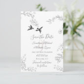 Vögel und Zweige Hübsche Blumengartenhochzeit Save The Date (Stehend Vorderseite)