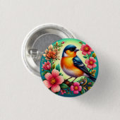 Vogel unter farbenfrohen Blume Button (Vorne & Hinten)