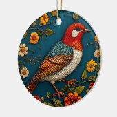Vogel unter farbenfrohen Blume Keramik Ornament (Links)