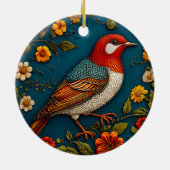 Vogel unter farbenfrohen Blume Keramik Ornament (Hinten)