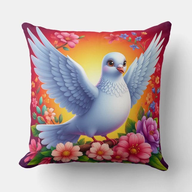 Vogel unter farbenfrohen Blume Kissen (Vorderseite)
