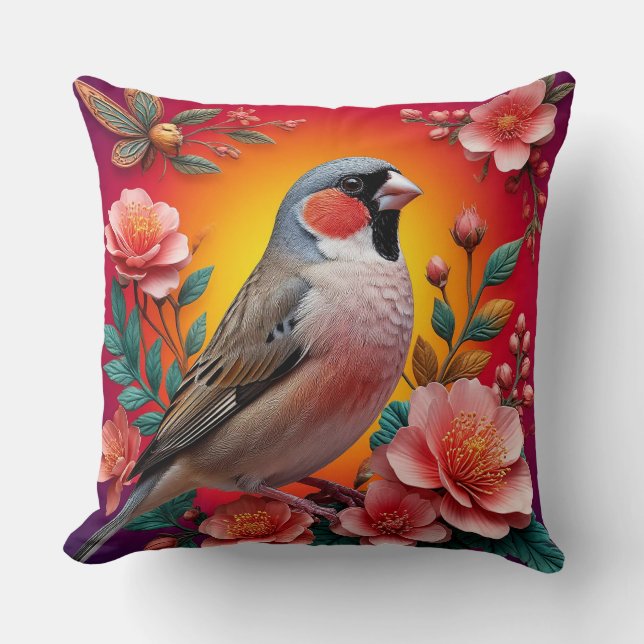 Vogel unter farbenfrohen Blume Kissen (Vorderseite)