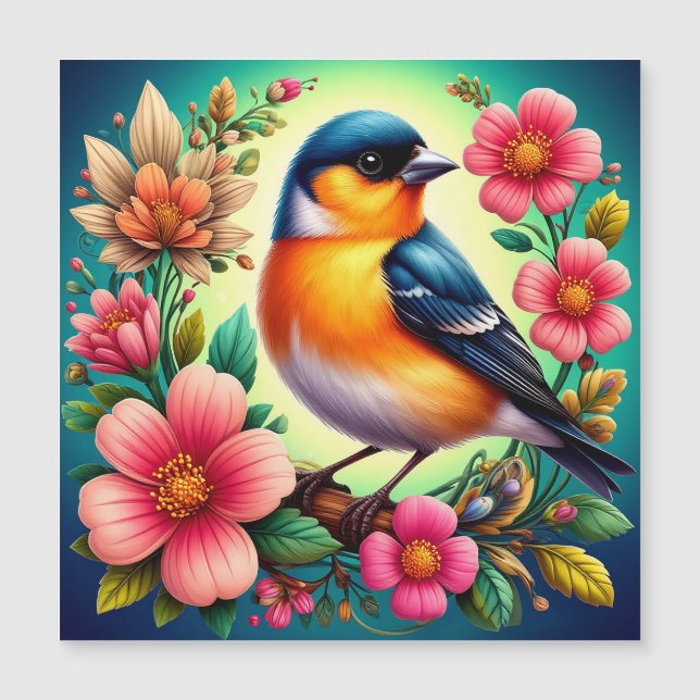 Vogel unter farbenfrohen Blume Magnetkarte (Vorderseite)