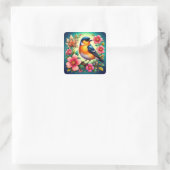 Vogel unter farbenfrohen Blume Quadratischer Aufkleber (Tasche)