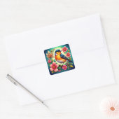 Vogel unter farbenfrohen Blume Quadratischer Aufkleber (Umschlag)