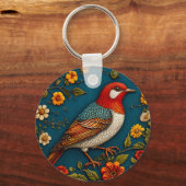 Vogel unter farbenfrohen Blume Schlüsselanhänger (Rückseite)