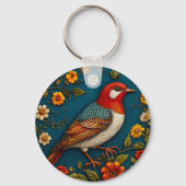 Vogel unter farbenfrohen Blume Schlüsselanhänger (Rückseite)