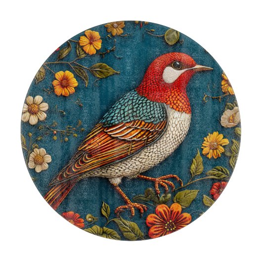 Vogel unter farbenfrohen Blume Schneidebrett (Vorderseite)