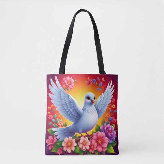 Vogel unter farbenfrohen Blume Tasche (Vorderseite)