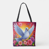 Vogel unter farbenfrohen Blume Tasche (Rückseite)