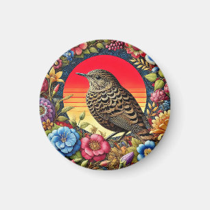 Vogel unter farbenfrohen Blumen Magnet