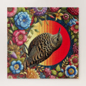 Vogel unter farbenfrohen Blumen Puzzle (Horizontal)